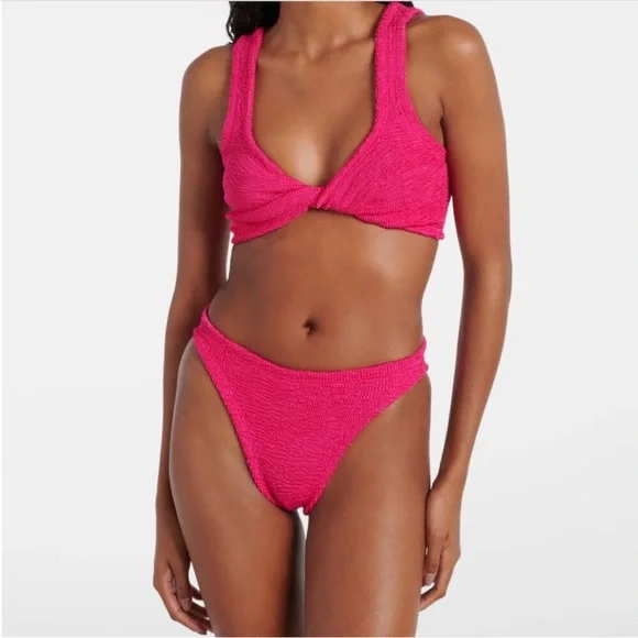 Hunza G Juno Two Piece Crinkle Bikini Swim Set Raspberry Pink NWT OS - Picture 2 of 16